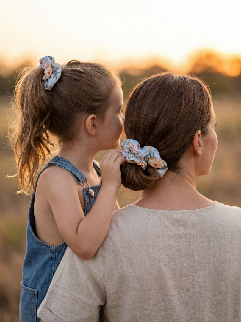 Scrunchie Floral celeste Niña 100% Viscosa
