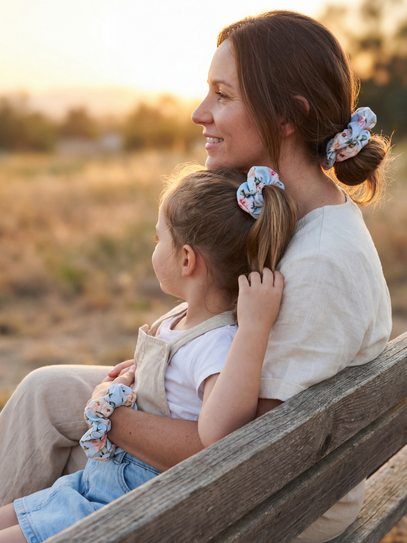 Scrunchie Floral celeste Mujer 100% Viscosa