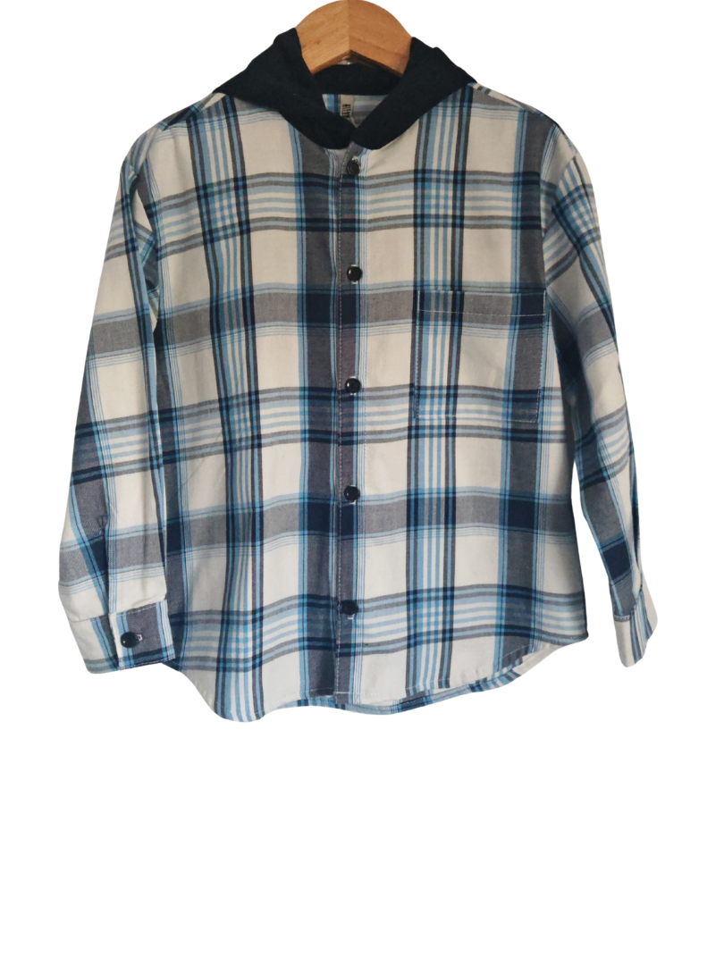 Pack 2 Camisas Franela Mamá + hijo/a | Cuadrillé Azul con Capucha | 100% Algodón