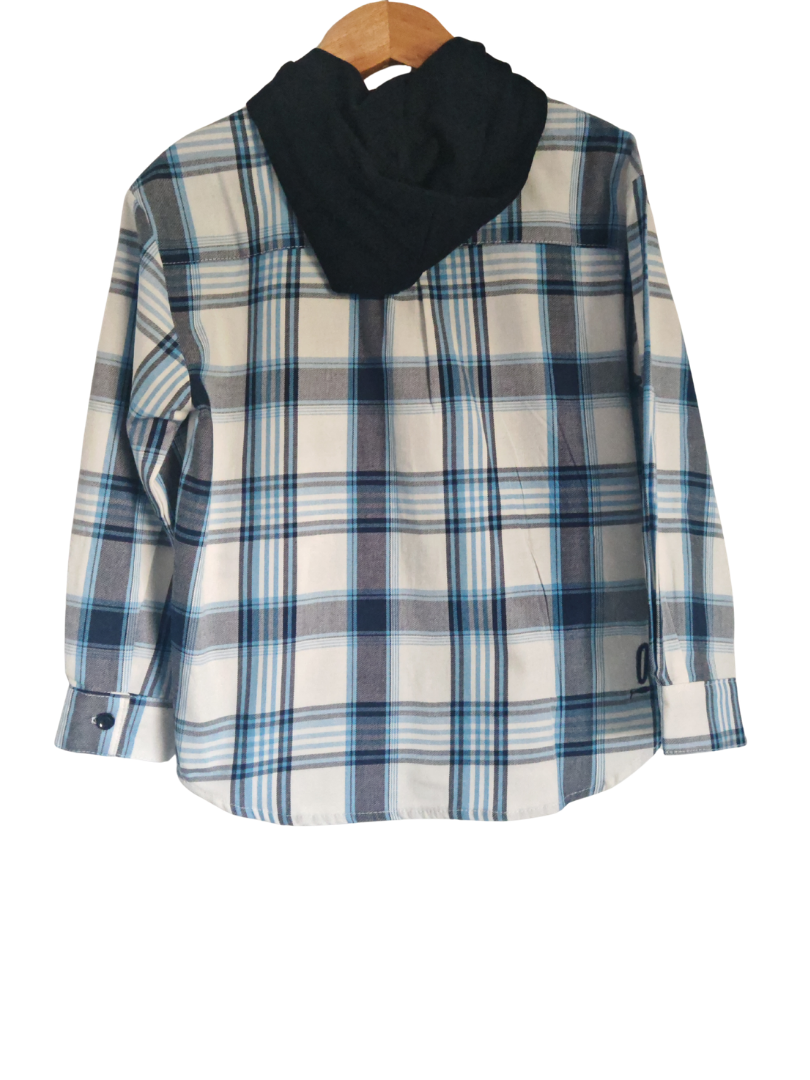 Pack 2 Camisas Franela Mamá + hijo/a | Cuadrillé Azul con Capucha | 100% Algodón