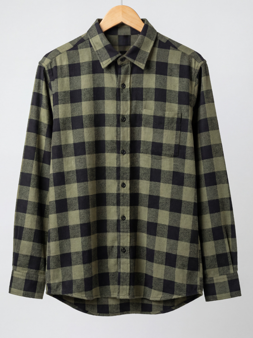 Camisa Franela Hombre | Negro/Verde 100% Algodón