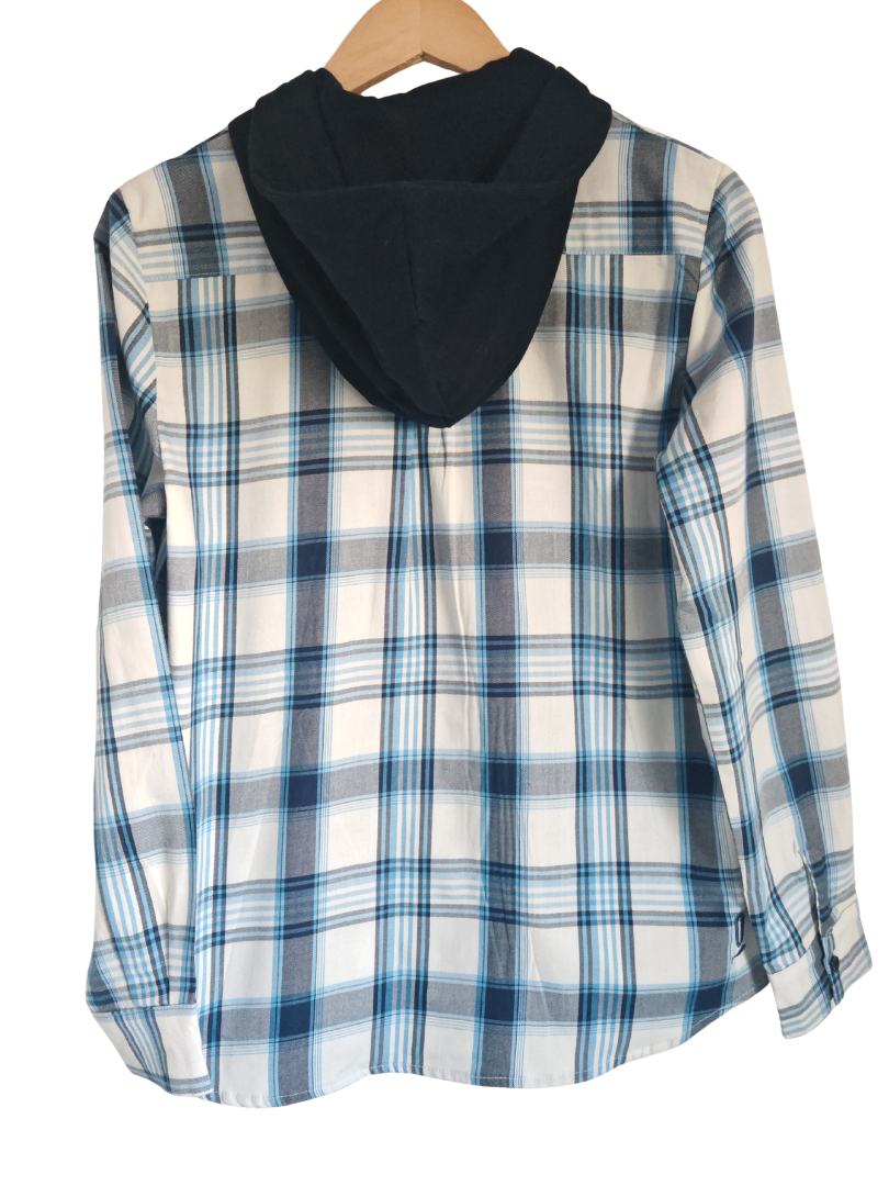 Pack 2 Camisas Franela Mamá + hijo/a | Cuadrillé Azul con Capucha | 100% Algodón