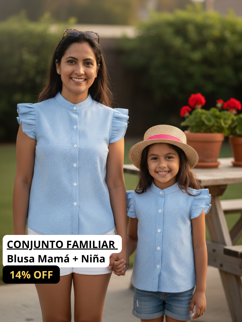 Pack 2 Blusas Mamá + Hija Vichy celeste