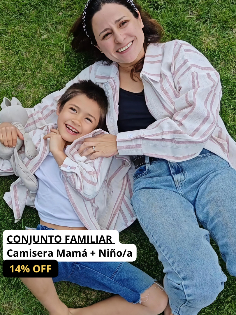 Pack 2 Chaquetas Camisera Mamá + Hijo/a color rosado con blanco