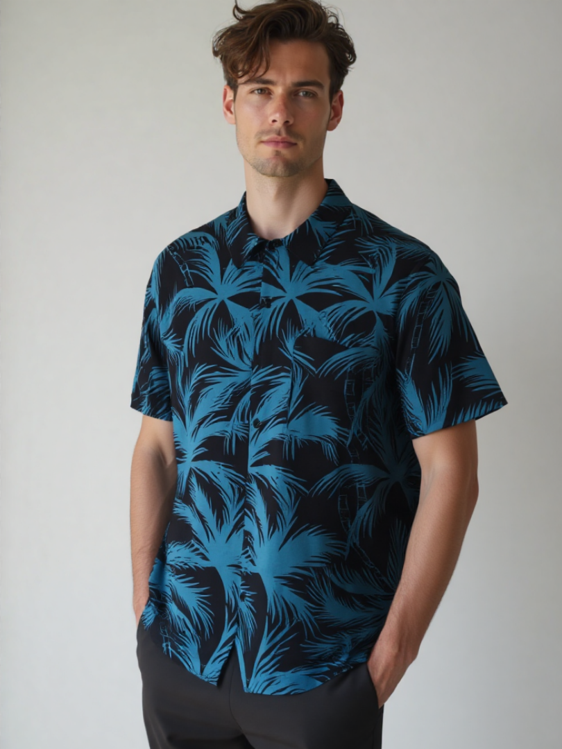 Guayabera Hombre Palmeras 100% algodón