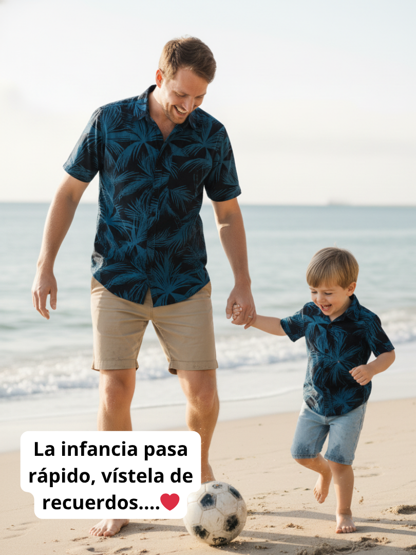 Pack 2 Guayaberas algodón Papá + Hijo/a Palmeras