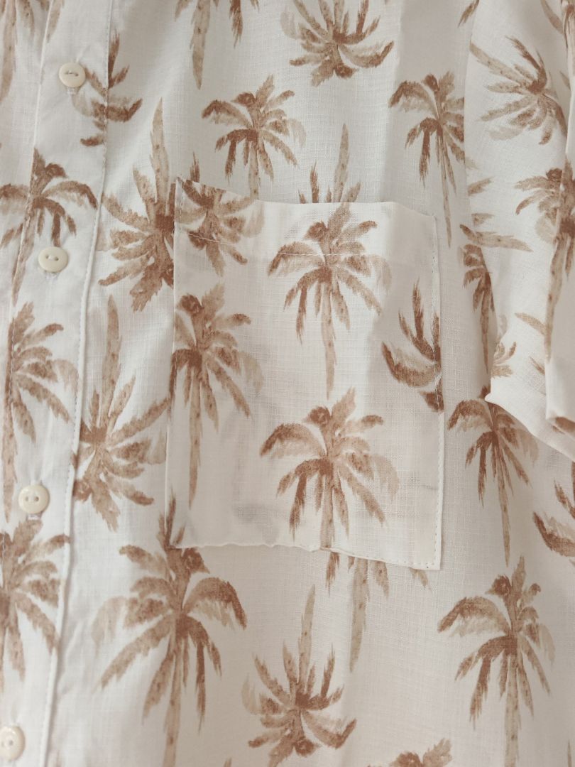 Guayabera Hombre Palmeras Crudo/Terracota 100% Algodón