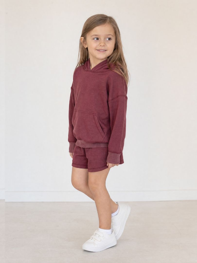 Conjunto Polerón con Capucha + Short Niña color Burdeo Algodón