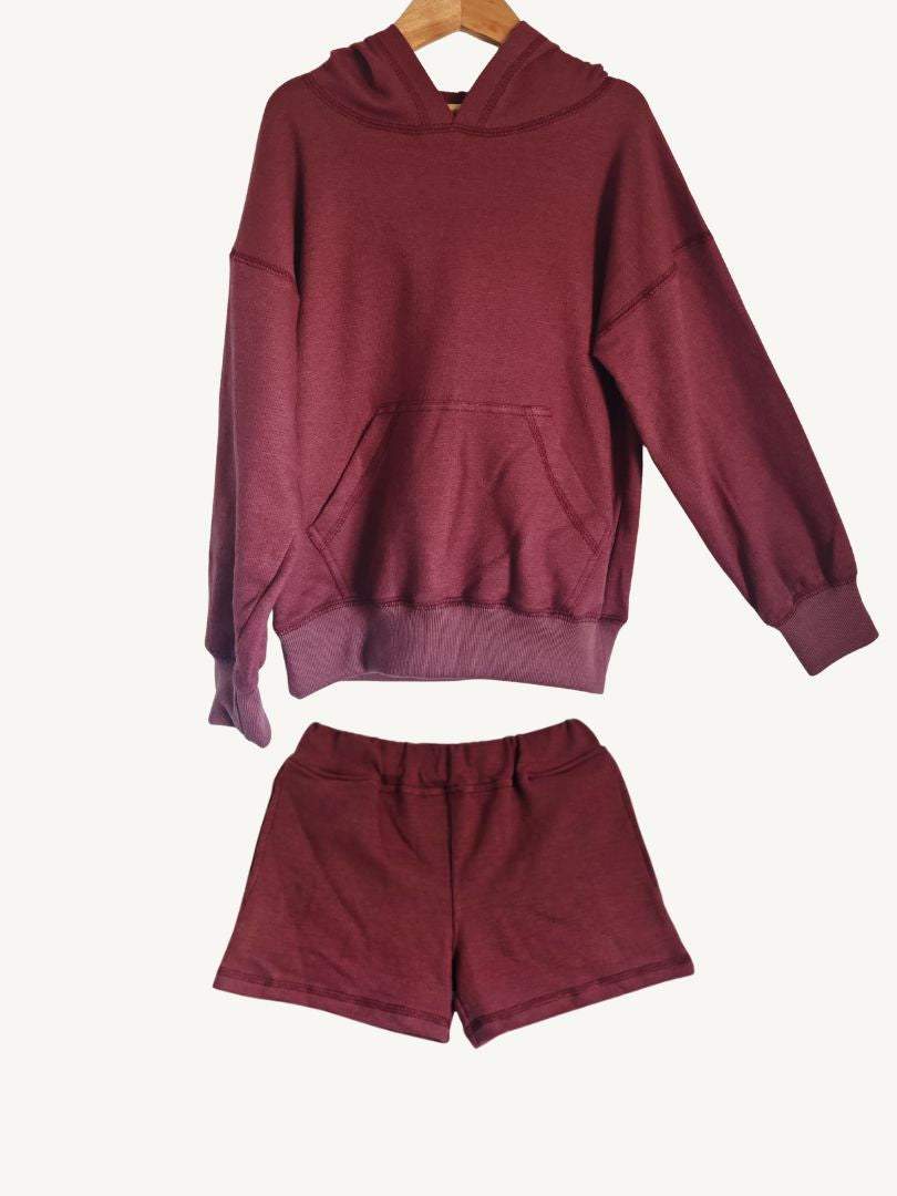 Conjunto Polerón con Capucha + Short Niña color Burdeo Algodón