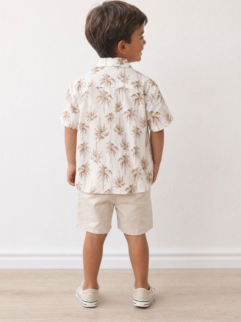 Guayabera Niño Palmeras Crudo/Terracota 100% Algodón