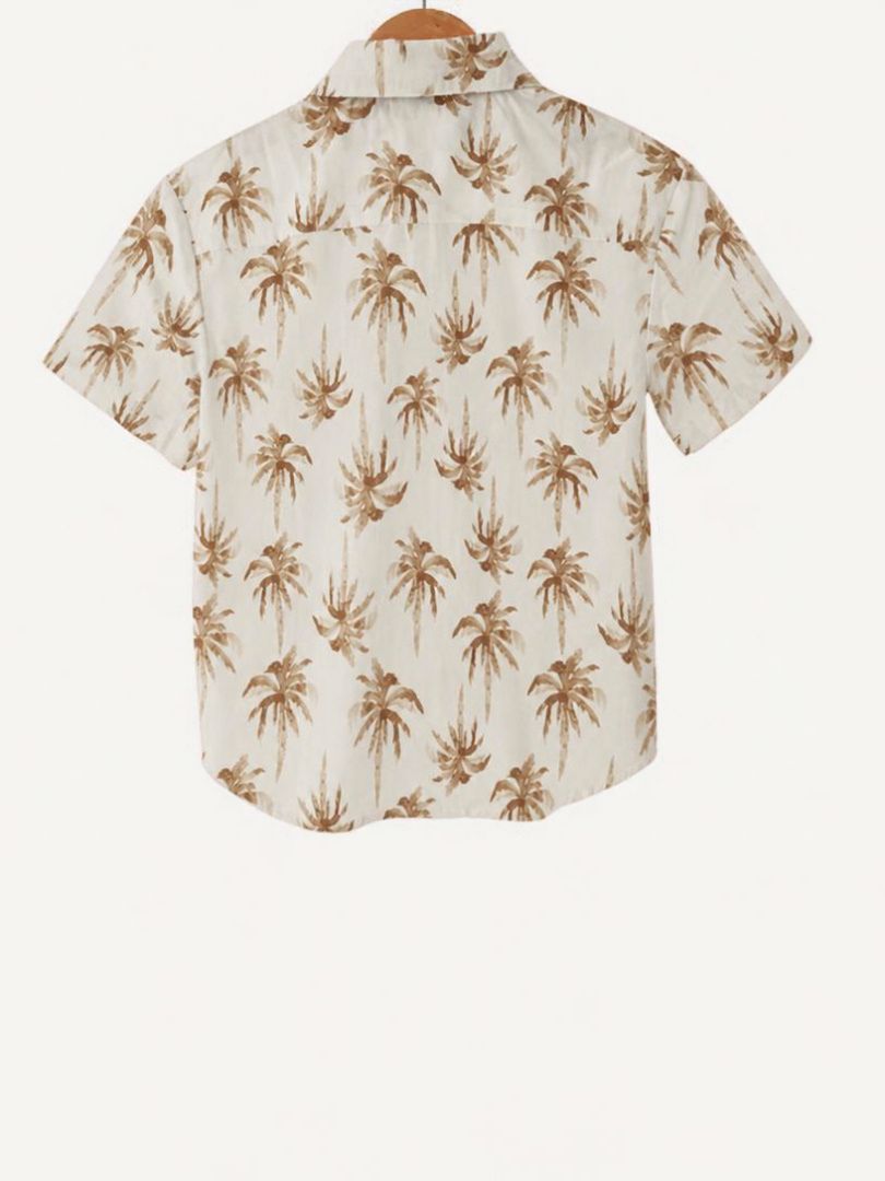 Guayabera Niño Palmeras Crudo/Terracota 100% Algodón