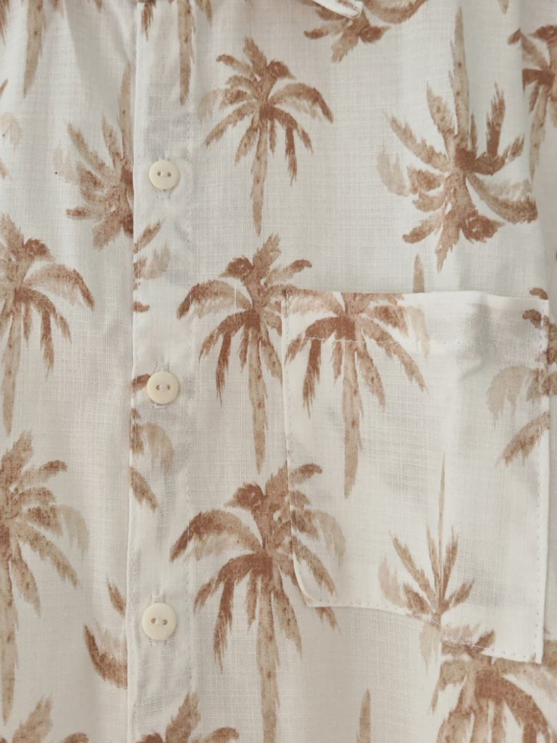 Guayabera Niño Palmeras Crudo/Terracota 100% Algodón