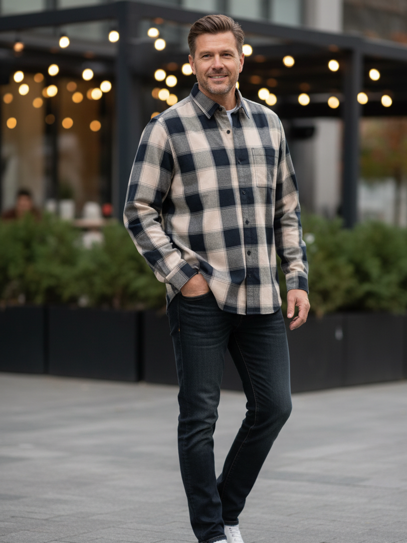 Camisa Hombre Franela Aurelio cuadros amarillo con negro
