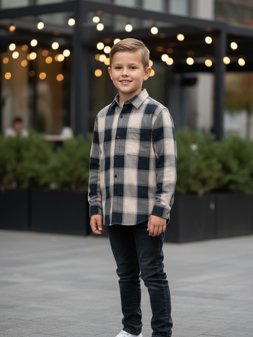 Camisa niño Franela Aurelio cuadros amarillo con negro