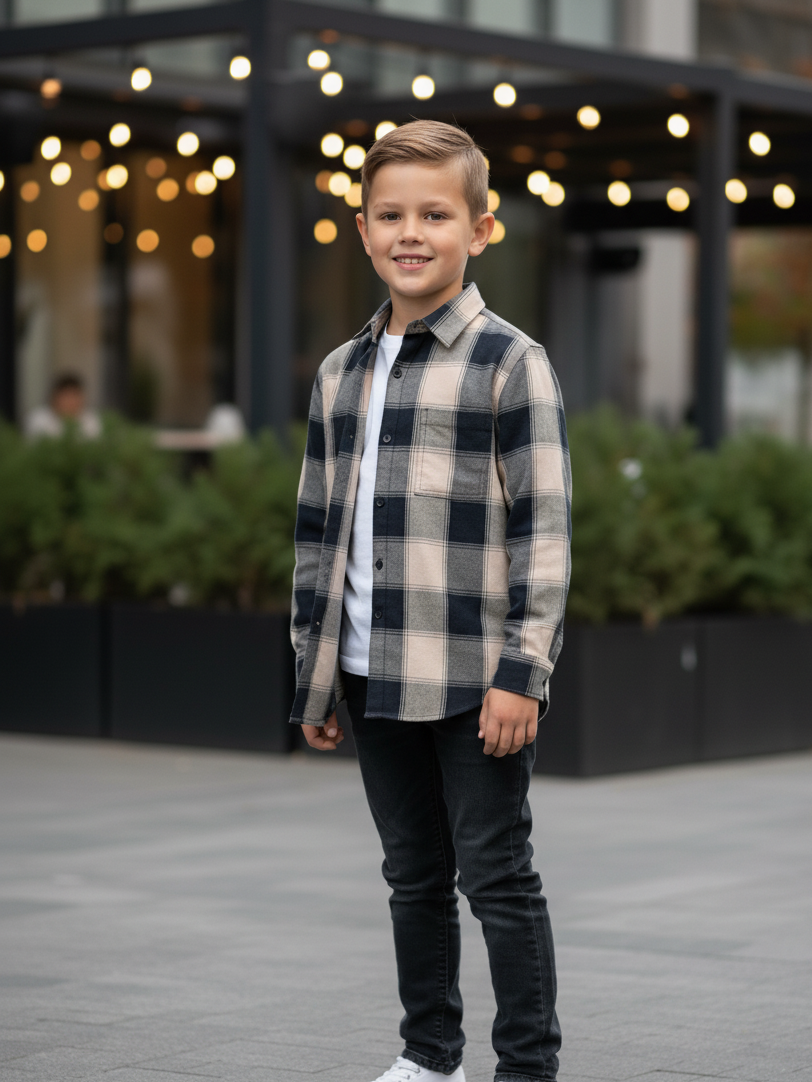 Camisa niño Franela Aurelio cuadros amarillo con negro