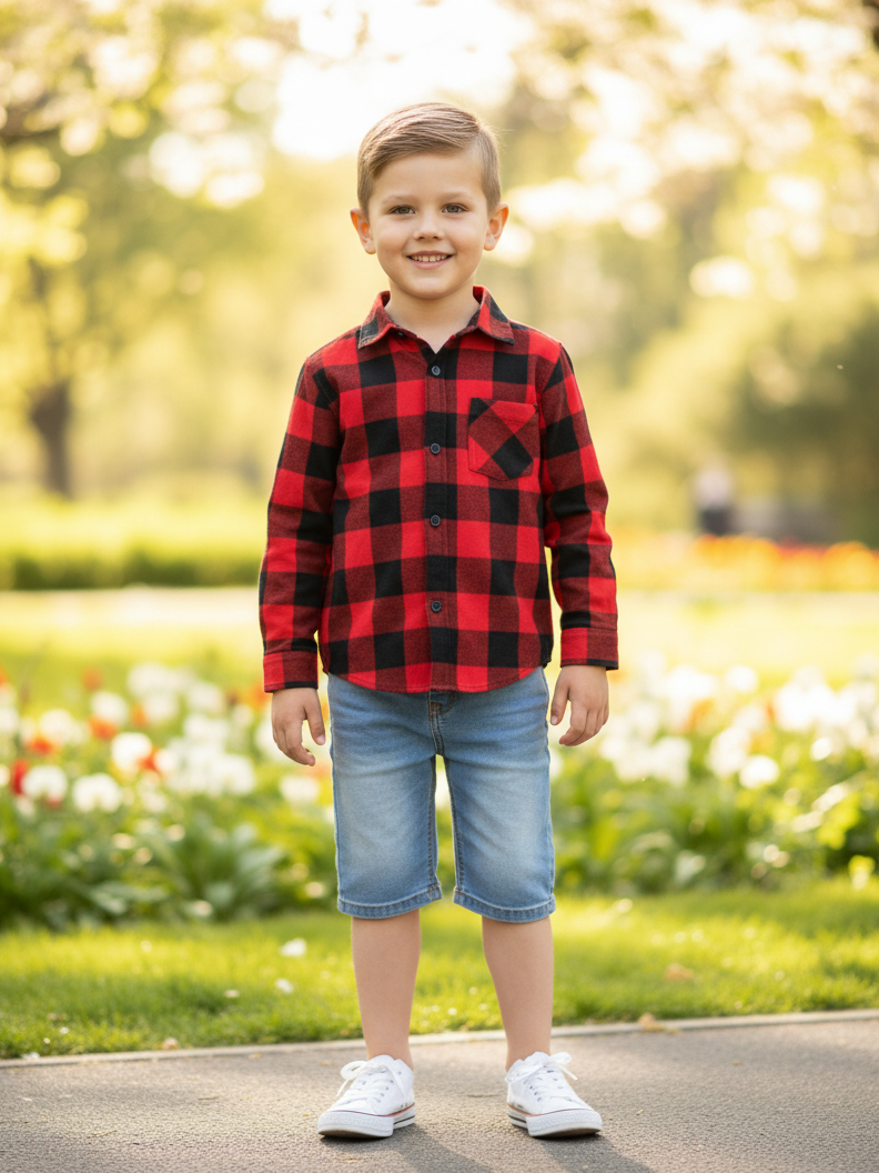Camisa niño Franela Aurelio cuadros rojo con negro