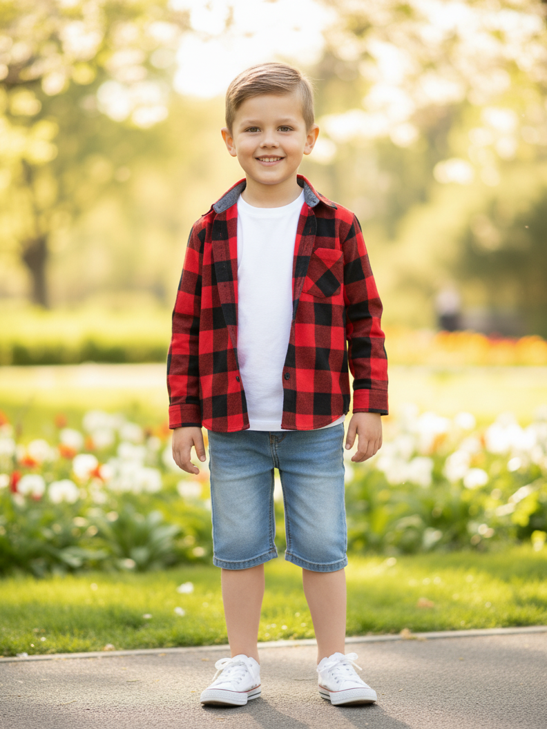 Camisa niño Franela Aurelio cuadros rojo con negro