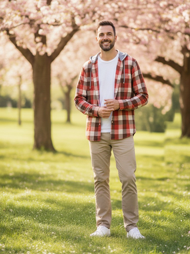 Camisa Hombre Franela Gustavo cuadros terracota con blanco