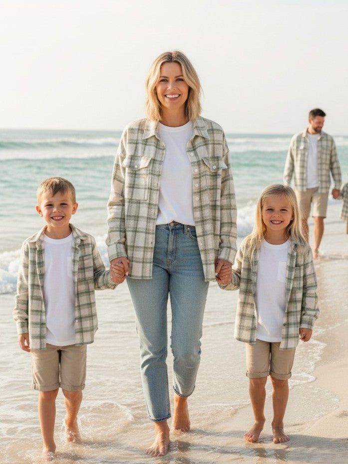 Pack 2 Chaquetas Camisera Mamá Hijo/a color verde con blanco