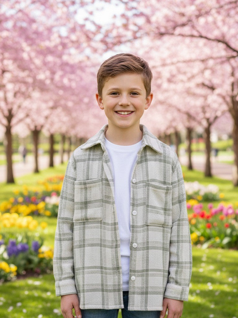 Chaqueta Camisera niño/a verde con blanco