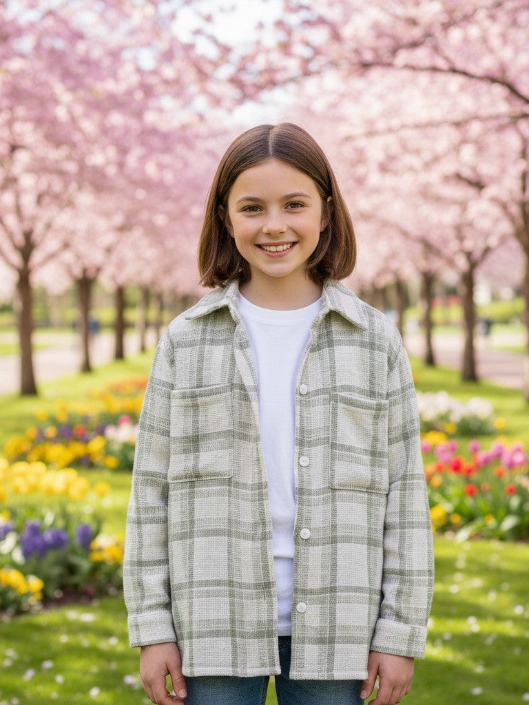 Chaqueta Camisera niño/a verde con blanco