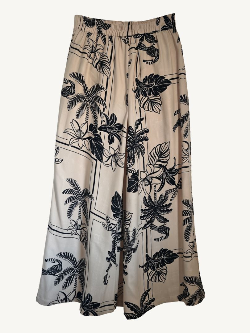 Pantalón Palazzo Mujer Tropical Crudo/Negro 100% Viscosa