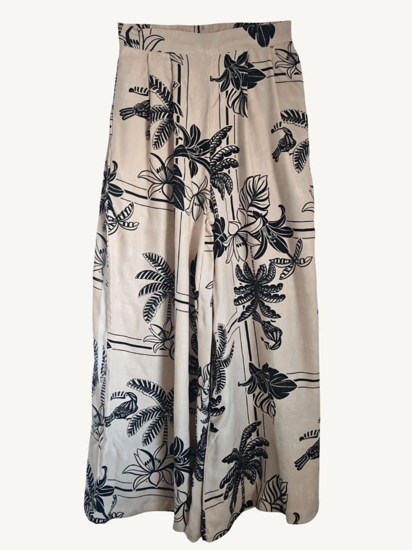 Pantalón Palazzo Mujer Tropical Crudo/Negro 100% Viscosa