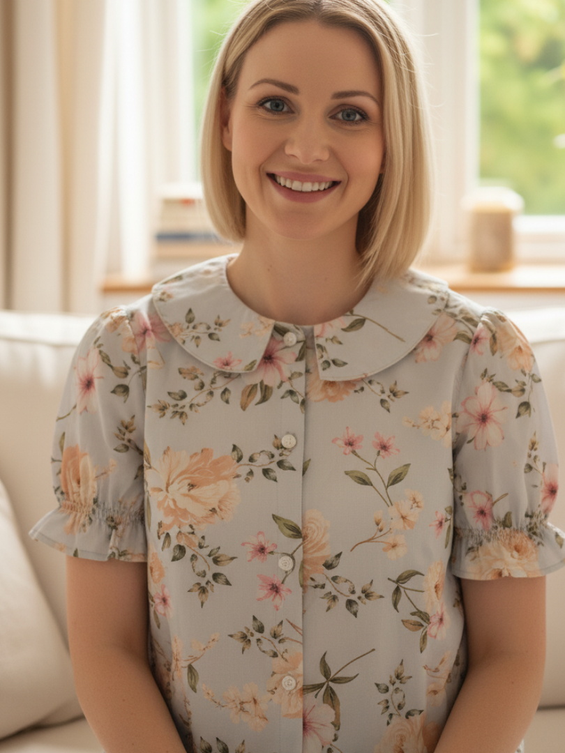 Blusa mujer Flores cuello Bebe 100% Viscosa