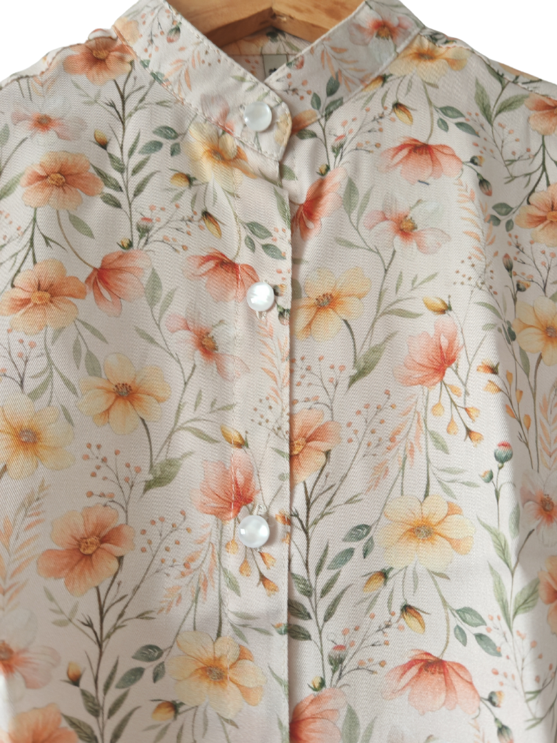 Blusa mujer Flores cuello Mao 100% Viscosa