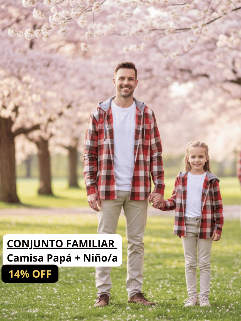 Pack 2 Camisas Gustavo Papá +  Hijo/a cuadros terracota con blanco