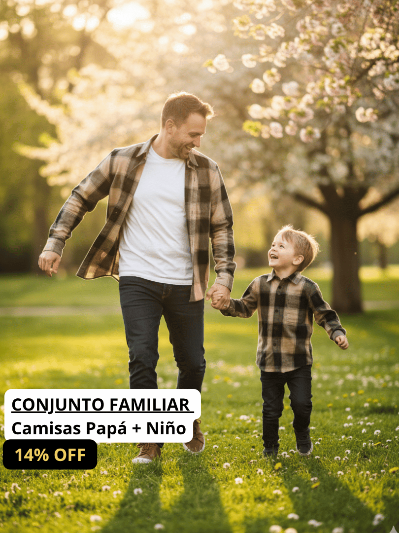 Pack 2 Camisas Aurelio Papá + Hijo cuadros amarillo con negro