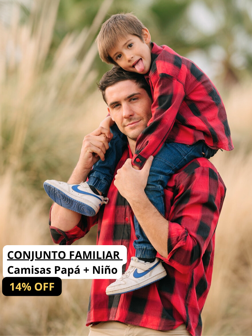 Pack 2 Camisas Aurelio Papá + Hijo cuadros rojo con negro