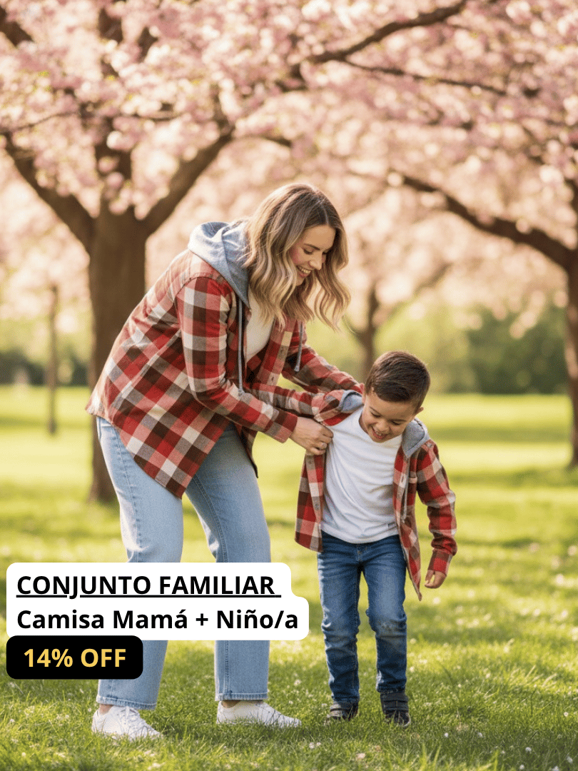Pack 2 Camisas Gustavo Mamá + Hijo/a cuadros terracota con blanco