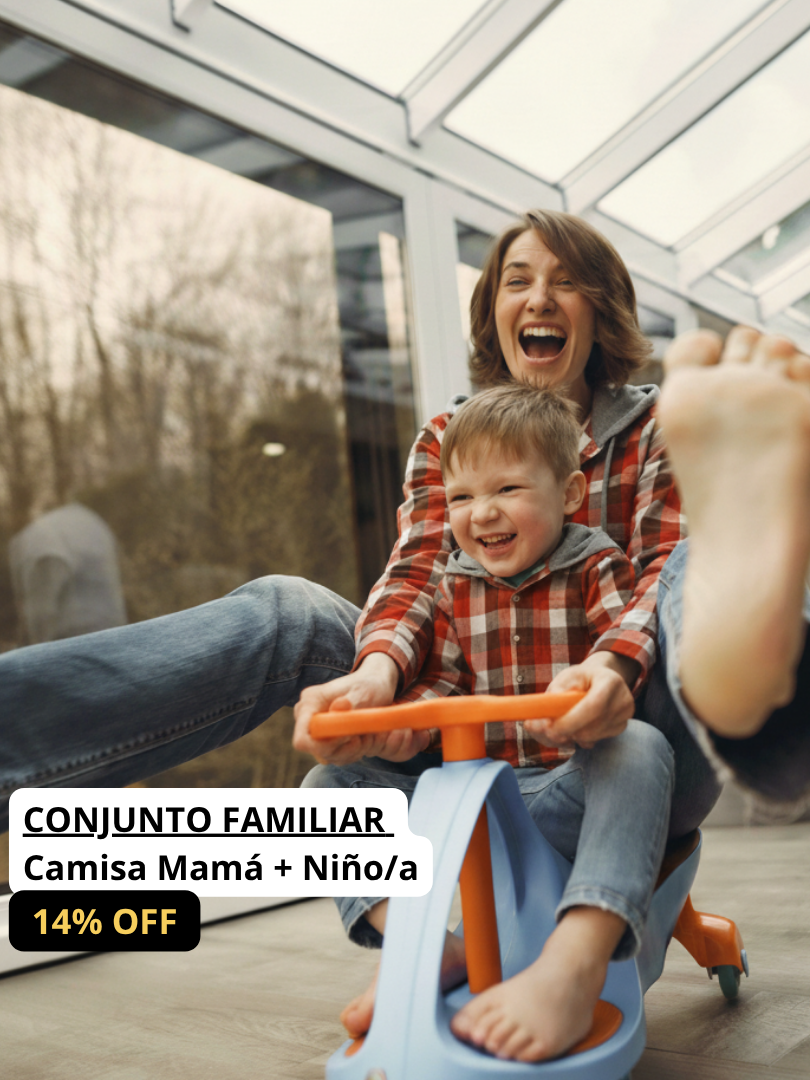Pack 2 Camisas Gustavo Mamá + Hijo/a cuadros terracota con blanco