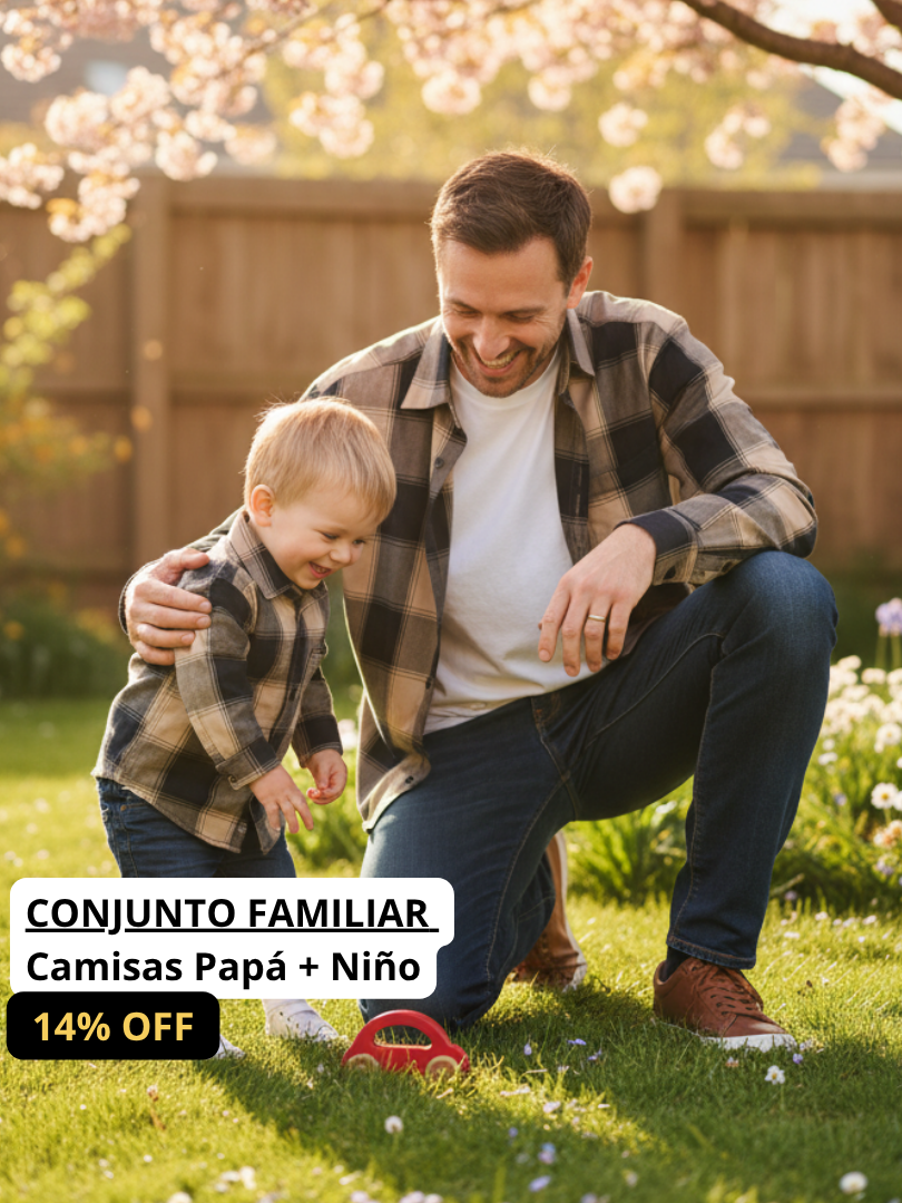 Pack 2 Camisas Aurelio Papá + Hijo cuadros amarillo con negro