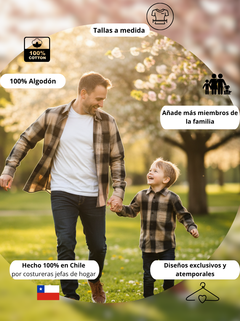 Pack 2 Camisas Aurelio Papá + Hijo cuadros amarillo con negro