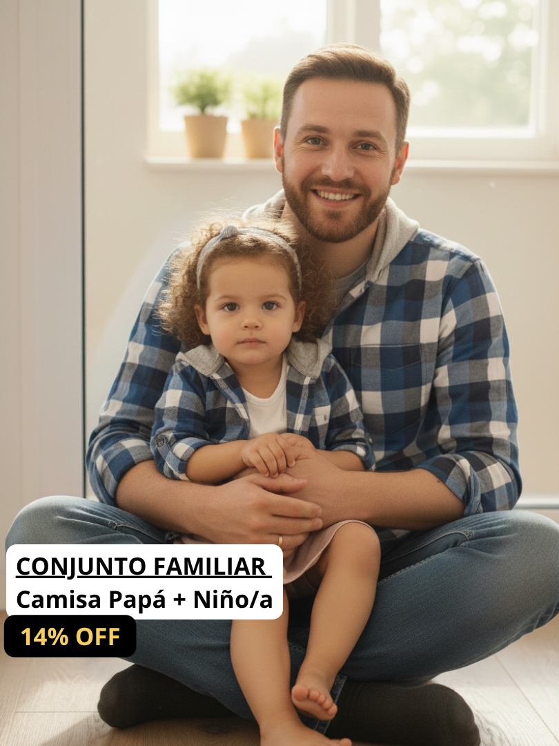 Pack 2 Camisas Gustavo Papá + hijo/a cuadros azul con blanco