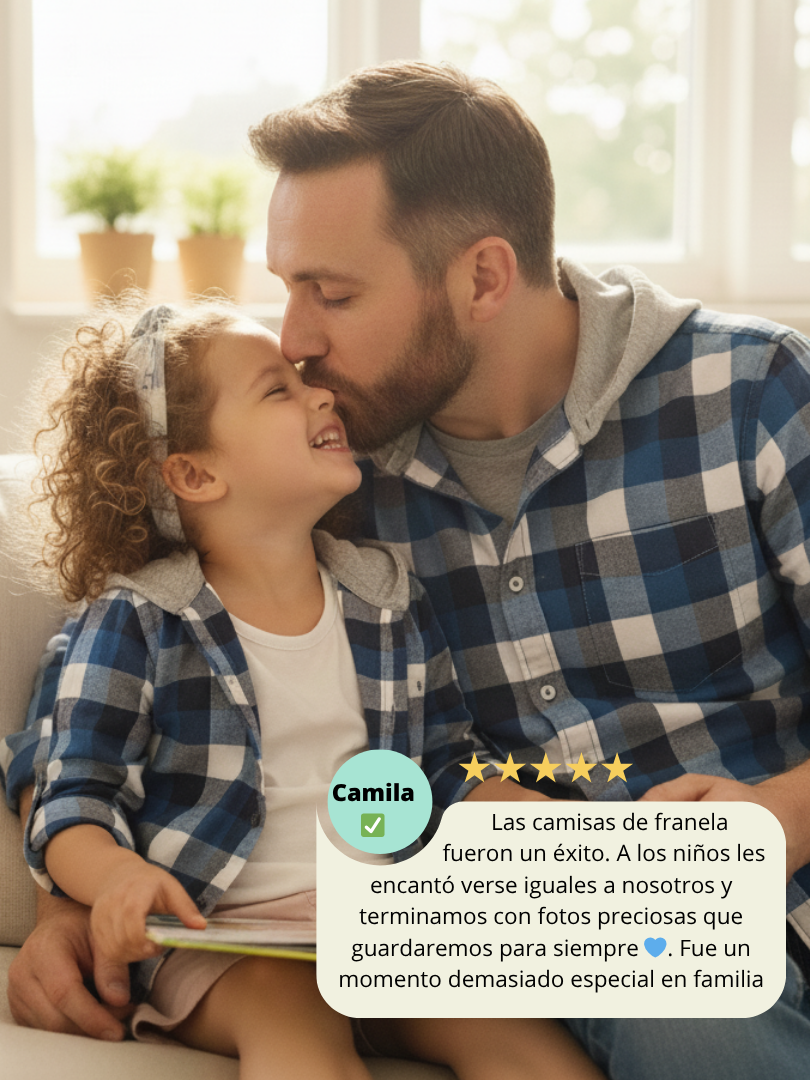 Pack 2 Camisas con capucha Papá + hijo/a cuadros azul con blanco