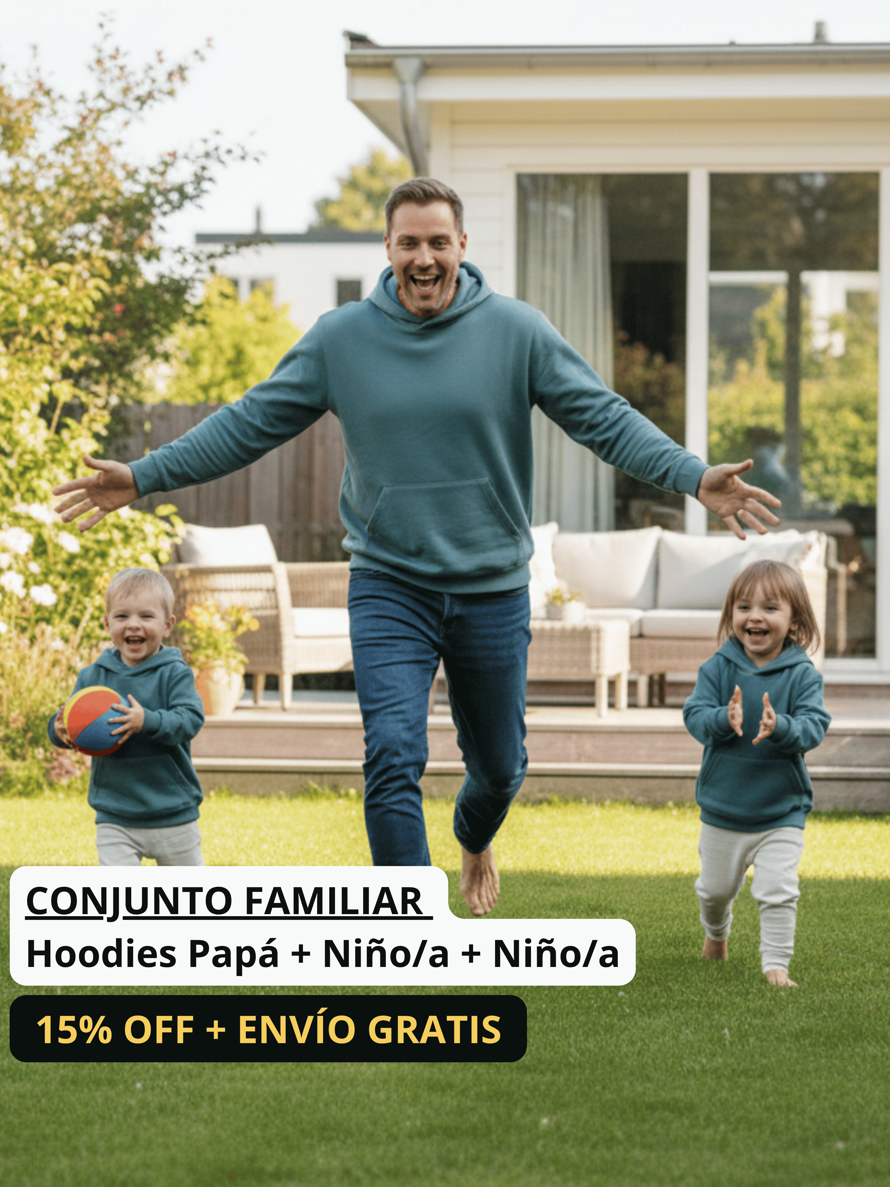 Conjunto Familiar Hoodie a juego para Papá + Hijo/a + Hijo/a + ENVÍO GRATIS