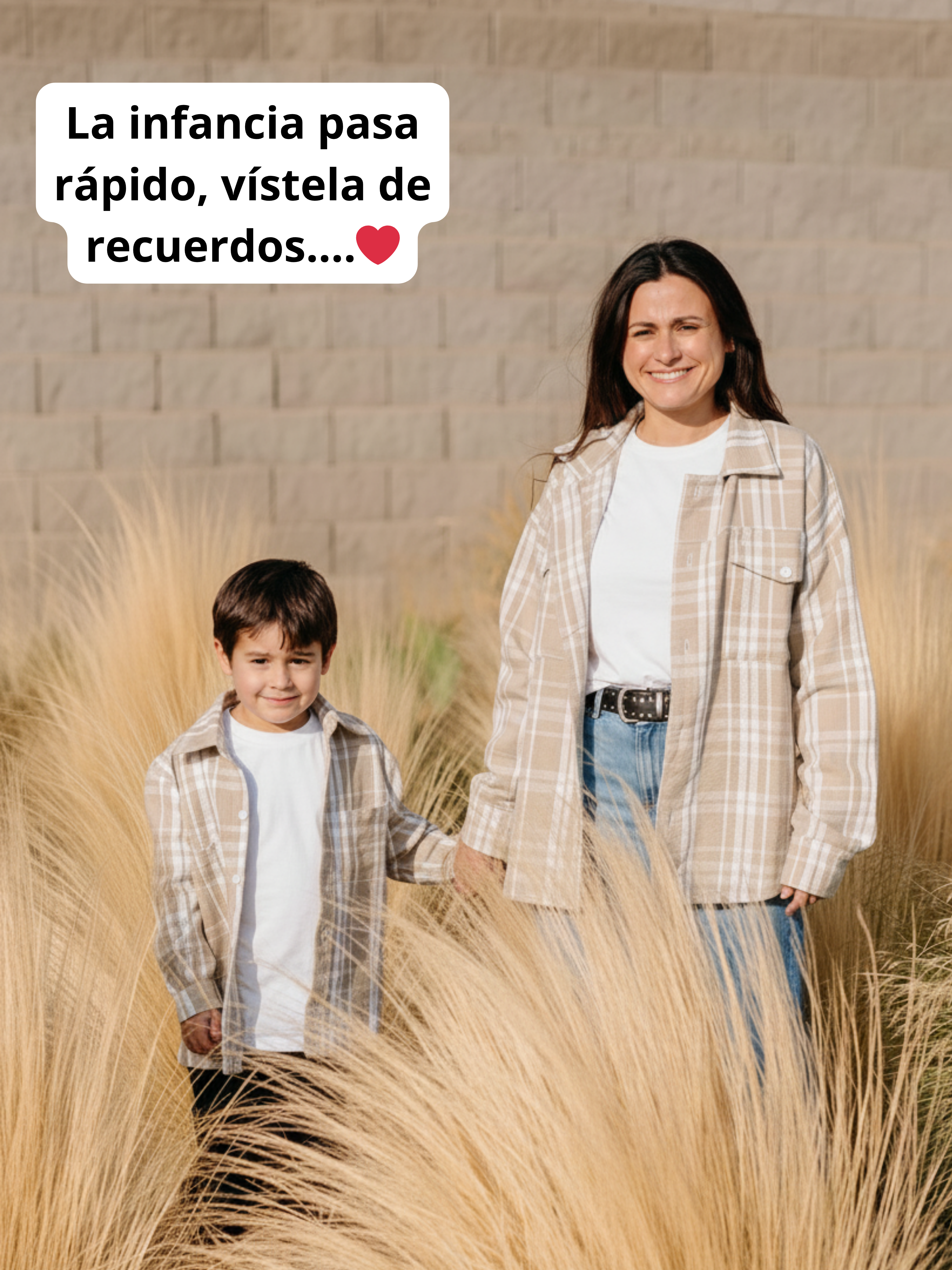 Pack 2 Chaquetas camisera Mamá + Hijo/a color beige con blanco