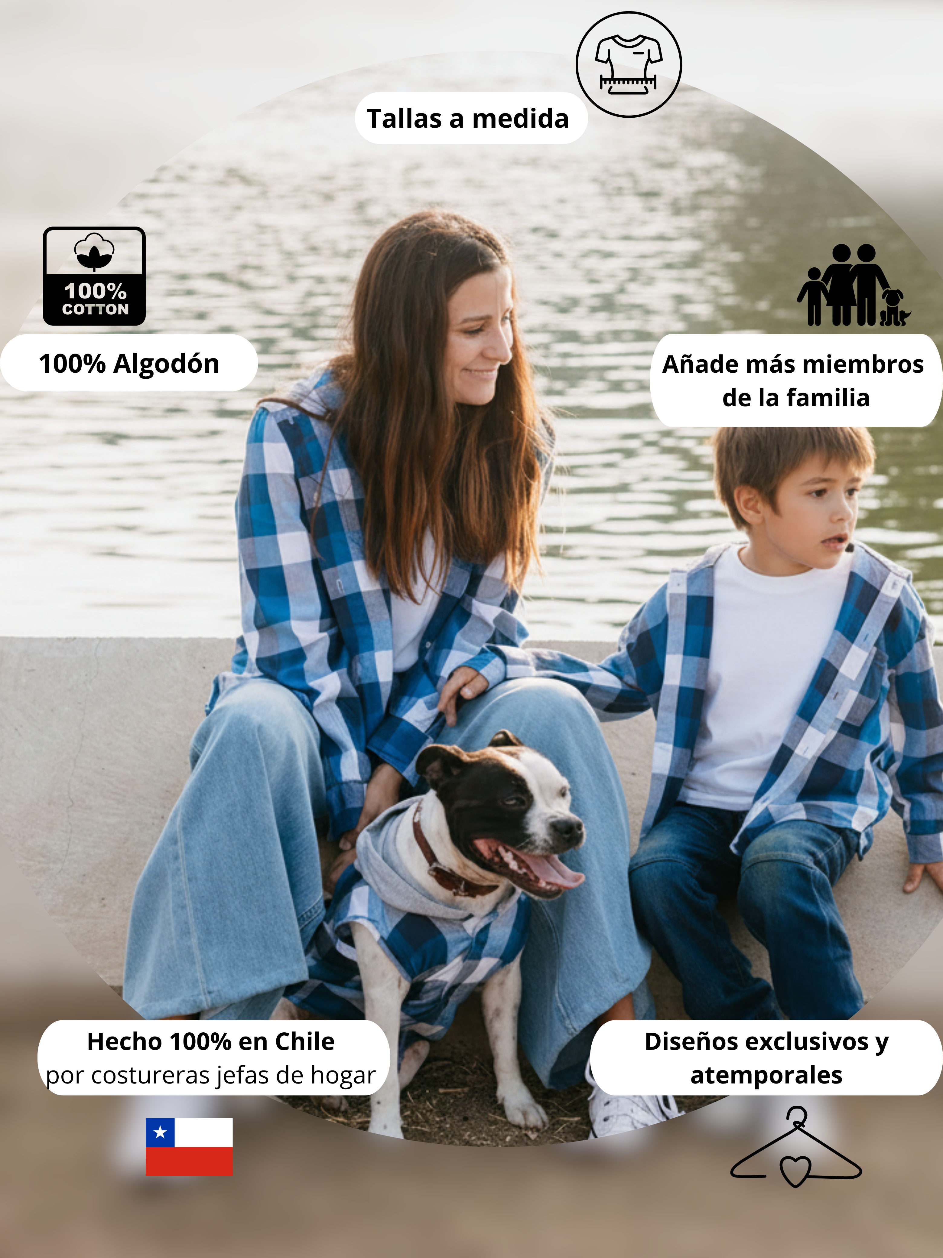 Pack 2 Camisas Gustavo Mamá + hijo/a cuadros azul con blanco