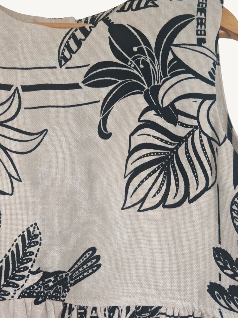 Vestido Niña Tropical Crudo/Negro 100% Viscosa