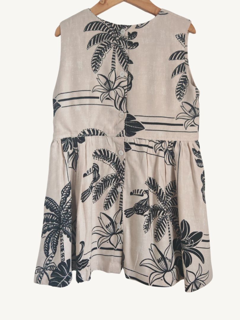 Vestido Niña Tropical Crudo/Negro 100% Viscosa