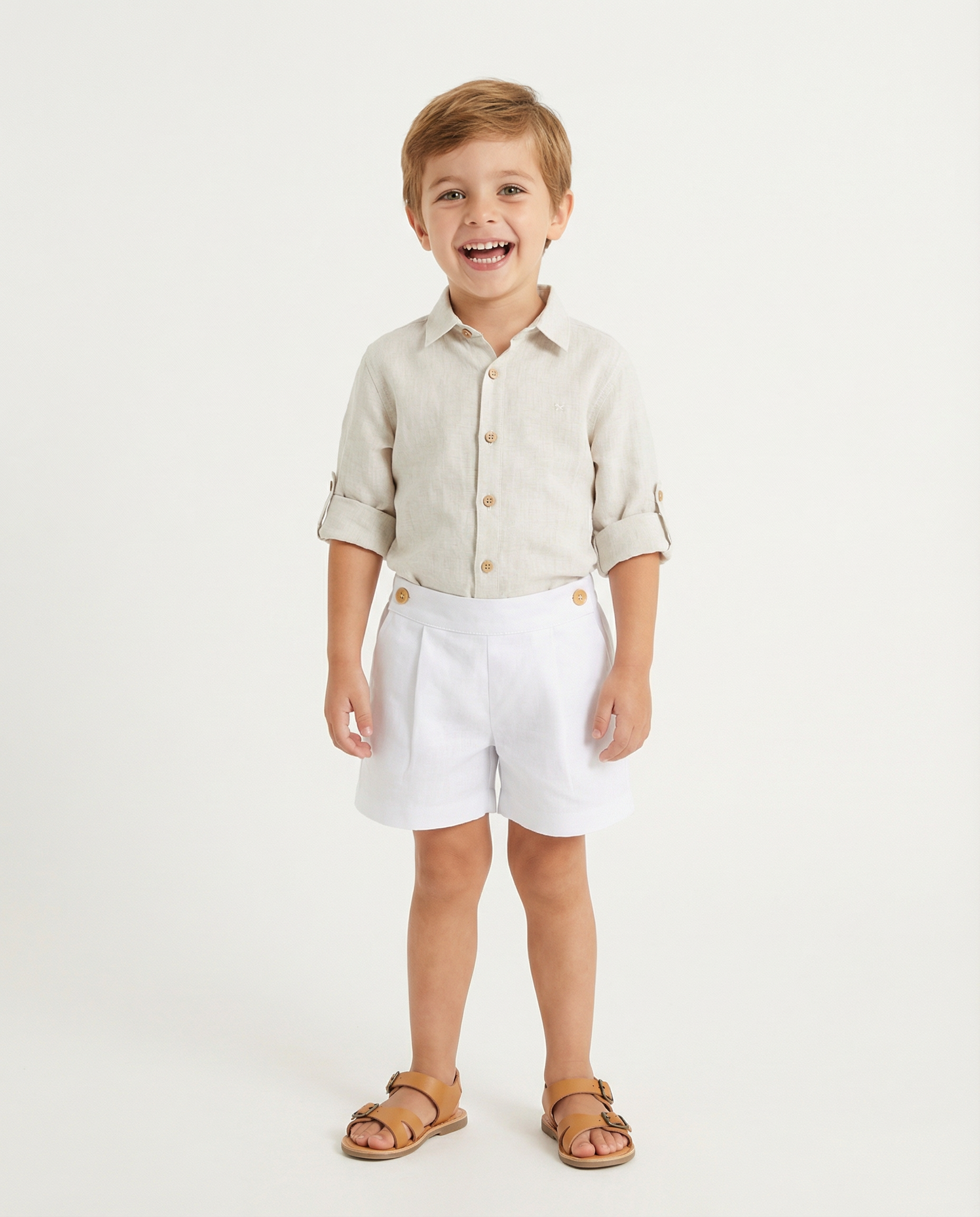 Short niño 100% Lino color Blanco