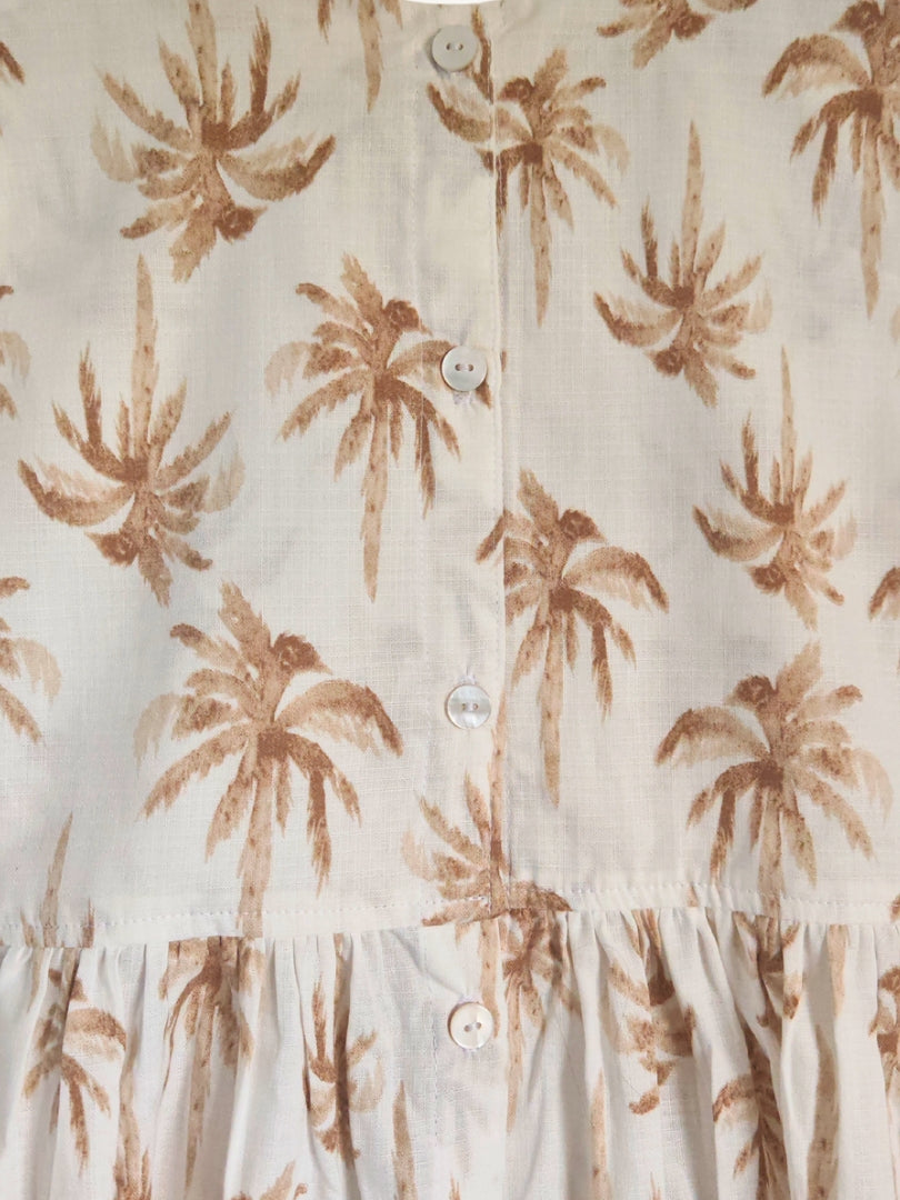 Vestido Niña Palmeras Crudo/Terracota 100% Algodón