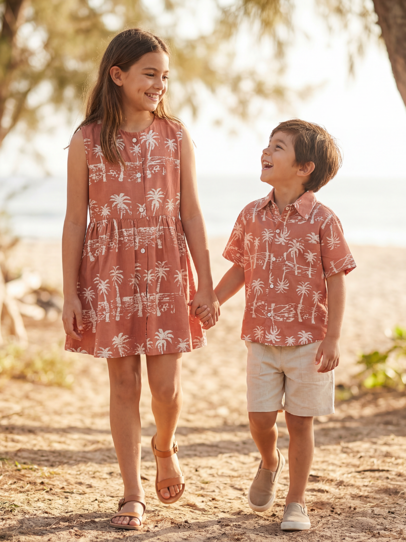 Guayabera niño Palmeras 100% Viscosa premium