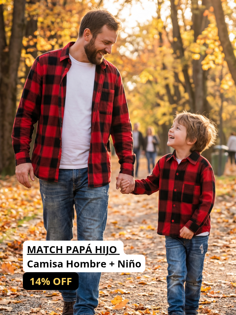 Pack 2 Camisas Aurelio Papá + Hijo cuadros rojo con negro