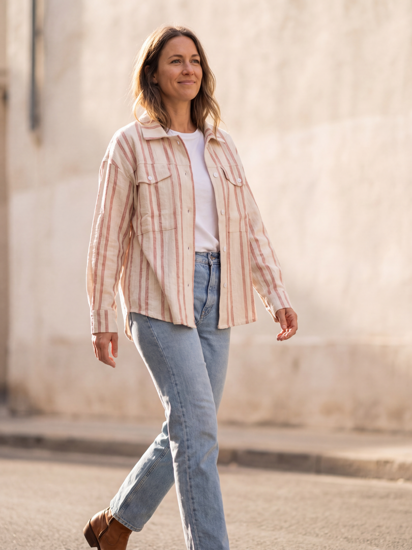 Camisera Mujer Rayas rosado | 100% Algodón