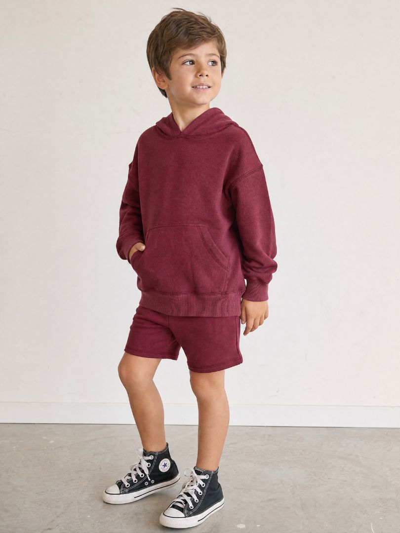 Conjunto Polerón con Capucha + Short Niño color Burdeo Algodón