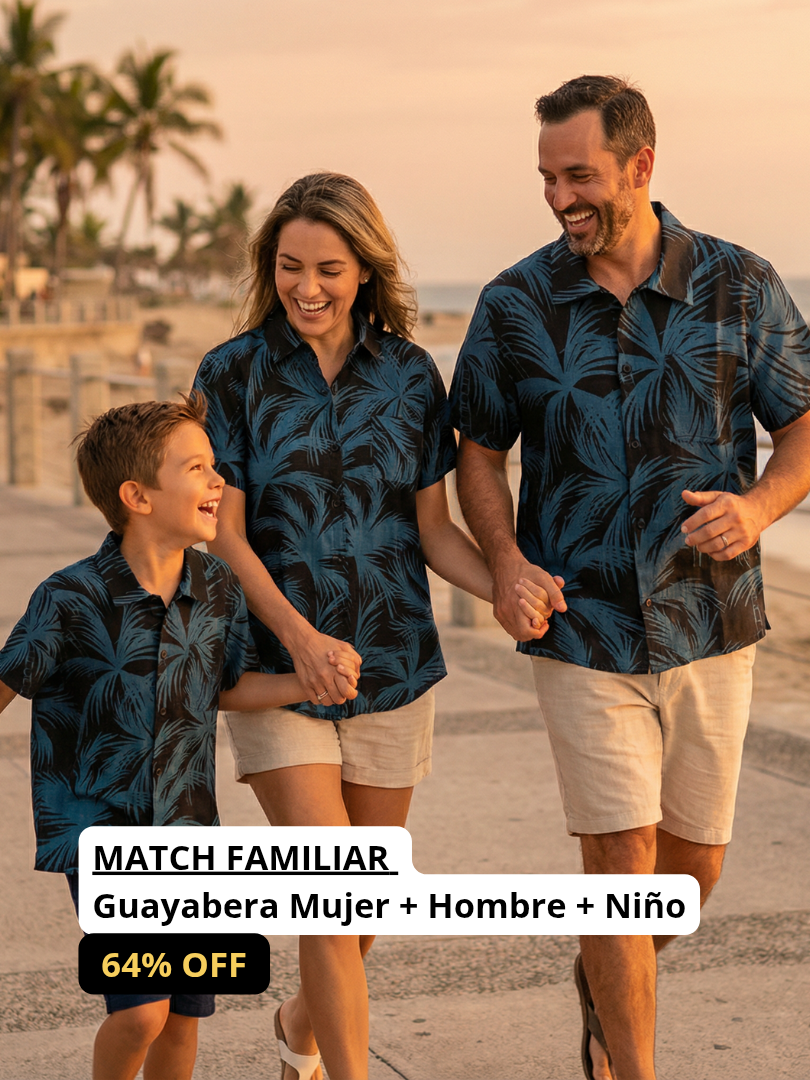 Pack 3 Guayaberas a juego para Papá + Mamá + Hijo/a 100% algodón